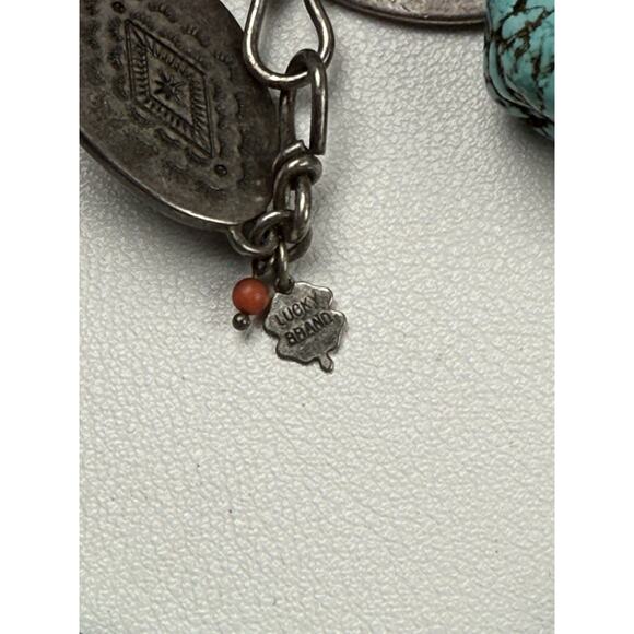 Lucky Brands Faux Turquoise Necklace 19" Triple Strand Flower Statement - Picture 7 of 11